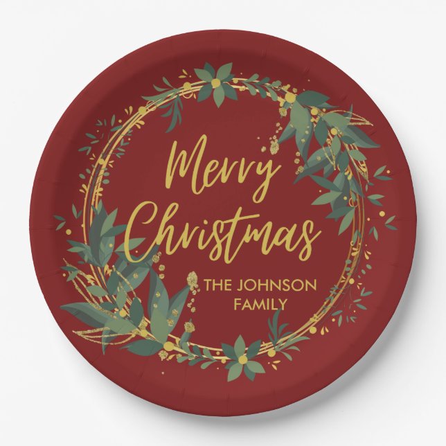 Personalisierte elegante Weihnachtsdruckpapier-Tel Pappteller (Vorderseite)