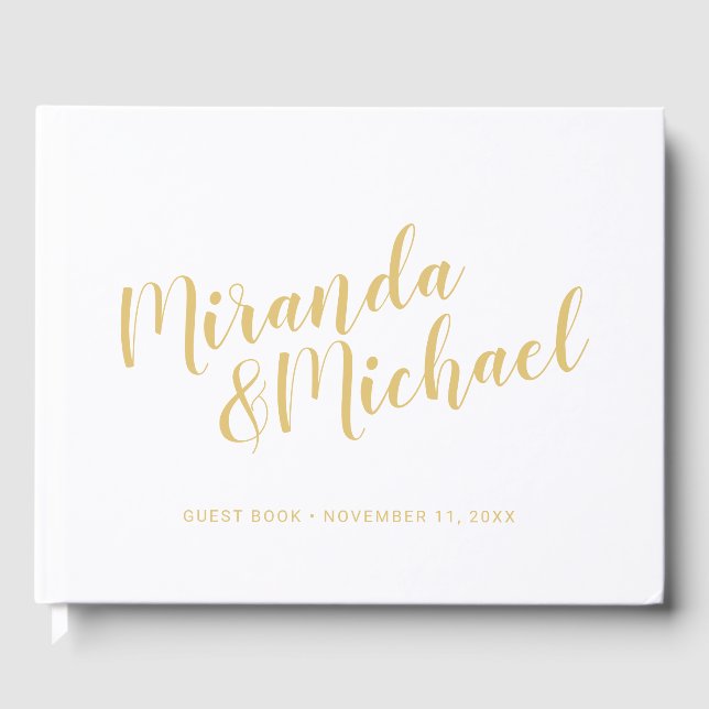 Personalisierte, elegante Weiß- und Goldhochzeit Gästebuch (Vorderseite)