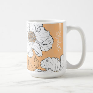 Personalisierte elegante White Florals on Peach Kaffeetasse
