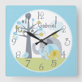 Personalisierte Elephant Liebe Elephant Kinderzimm Quadratische Wanduhr