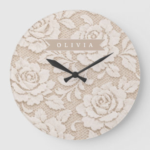 Personalisierte Elfenbein-Spitze Brautkleid elegan Große Wanduhr