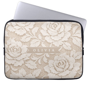 Personalisierte Elfenbein-Spitze Brautmode Elegant Laptopschutzhülle