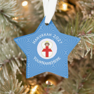 Personalisierte englische Engel-Hanukkah-Flagge Ornament