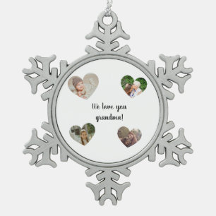 Personalisierte Enkelkinder-Fotocollage Schneeflocken Zinn-Ornament