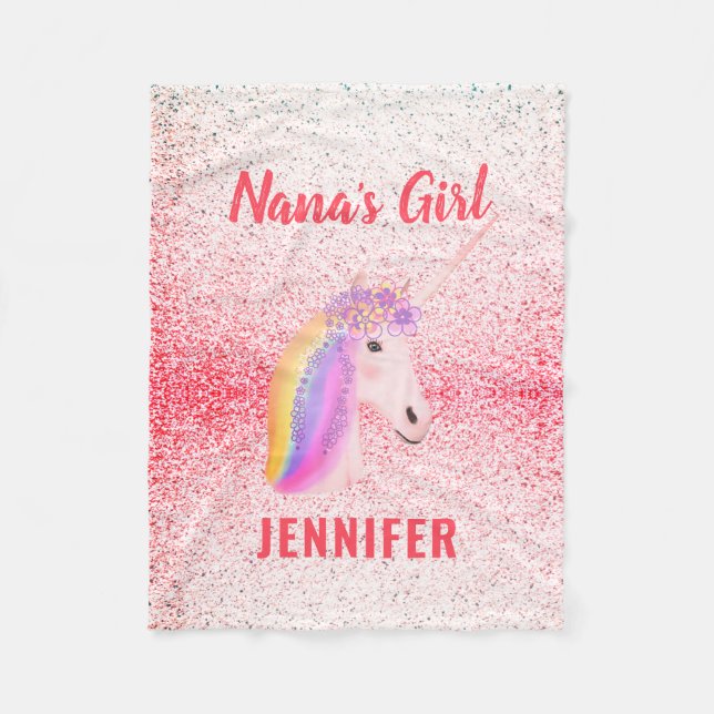 Personalisierte Enkeltochter Pink Unicorn Fleecedecke (Vorderseite)