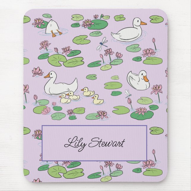 Personalisierte Enten und Wasserlilie Lavender Mou Mousepad (Vorne)