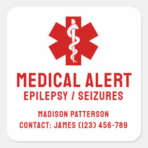 Personalisierte Epilepsie-Notfall-Grundlagen Quadratischer Aufkleber