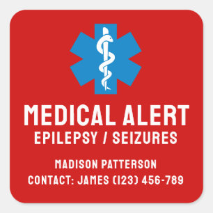 Personalisierte Epilepsie-Notfall-Grundlagen Quadratischer Aufkleber