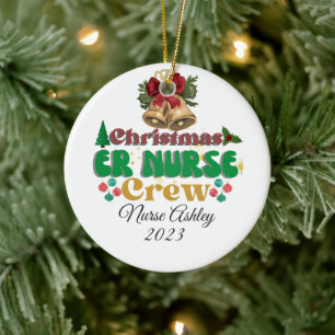 Personalisierte ER-Krankenschwester-Crew Weihnacht Keramik Ornament