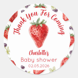 Personalisierte Erdbeer-Süße-Baby-Shower-Aufkleber Runder Aufkleber
