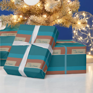 Personalisierte Erdtöne und blaue Weihnachtsfeiern Geschenkpapier