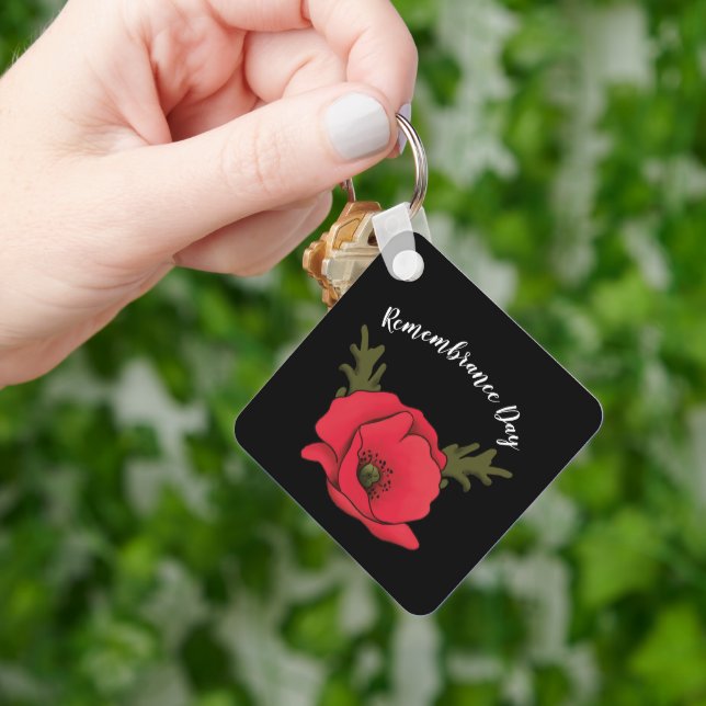 Personalisierte Erinnerung Tag Roter Mohnblumen Sc Schlüsselanhänger (Hand)