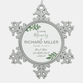 Personalisierte Erinnerungsschneeflocke-Verzierung Schneeflocken Zinn-Ornament