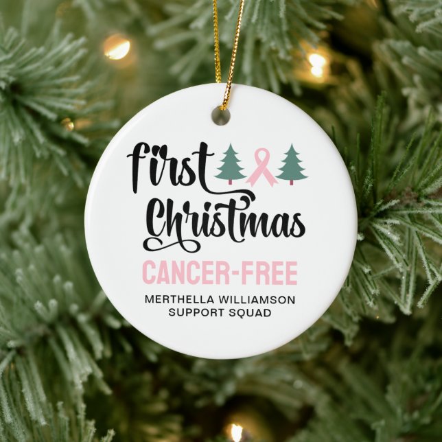 Personalisierte ERSTE CHRISTMAS Brustkrebs kostenl Keramik Ornament (Baum)