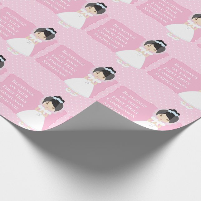 Personalisierte Erste Kommune-Asienmädchen Geschenkpapier (Ecke)
