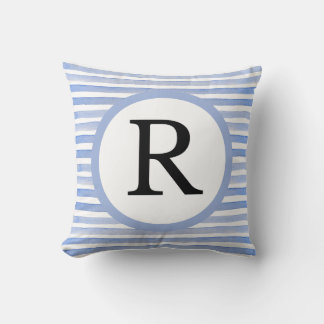 Personalisierte erste "R" Lässige blaue Streifen Kissen