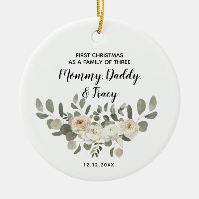 Personalisierte erste Weihnachten als Familie von  Keramik Ornament (Vorne)