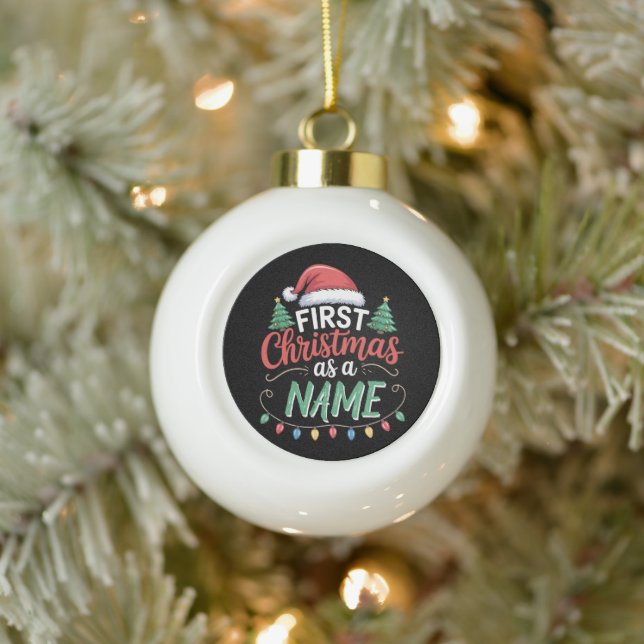 Personalisierte erste Weihnachten als Familienpass Keramik Kugel-Ornament (Baum)