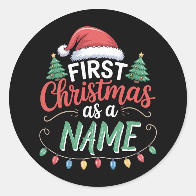 Personalisierte erste Weihnachten als Familienpass Runder Aufkleber (Vorderseite)