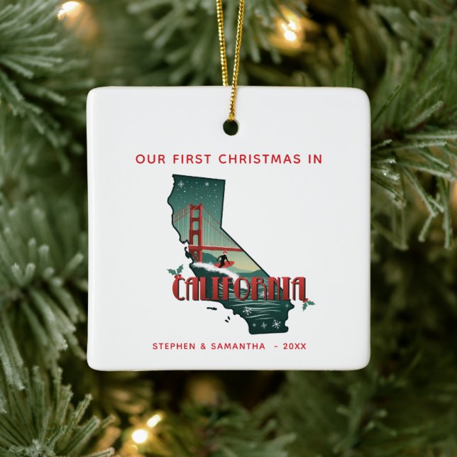 Personalisierte erste Weihnachten im kalifornische Keramikornament (Baum)