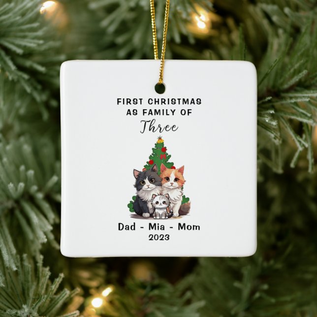 Personalisierte erste Weihnachtszeit als Familie v Keramikornament (Baum)