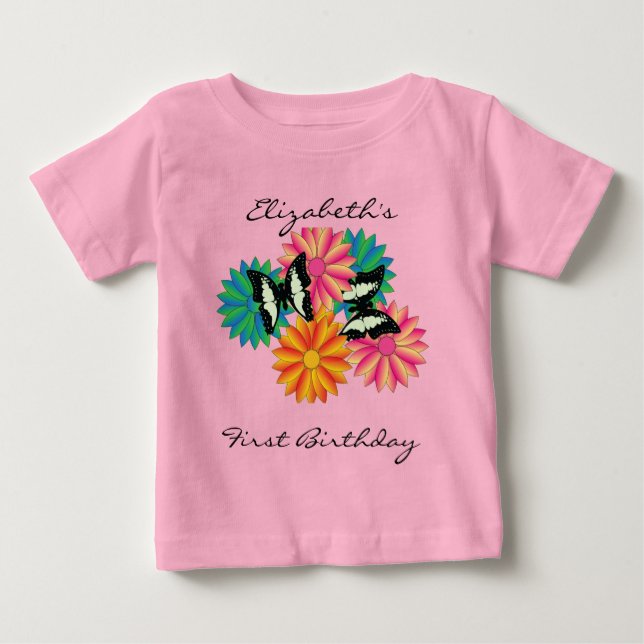 Personalisierte Erstgeburtstag-Schmetterlinge Baby T-shirt (Vorderseite)