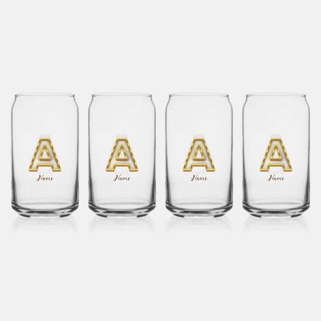 Personalisierte Erstmalige Monogramm-Gold-Typograf Dosenglas (Vorderseite)