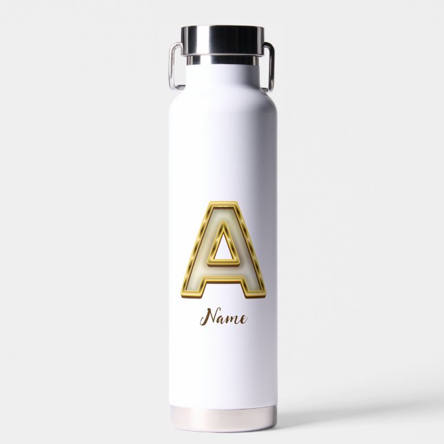 Personalisierte Erstmalige Monogramm-Gold-Typograf Trinkflasche (Vorne)