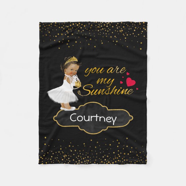 Personalisierte ethnische Prinzessin Gold Sunshine Fleecedecke (Vorderseite)