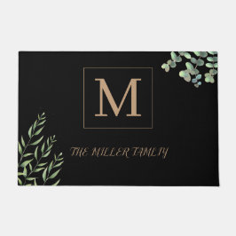 Personalisierte Eukalyptus Black Monogram Fußmatte