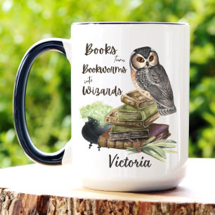 Personalisierte Eulen-Zauberer-Kaffeetasse für Büc Tasse