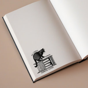 Personalisierte Ex Libris, Vintages Katzen-Buch Gummistempel