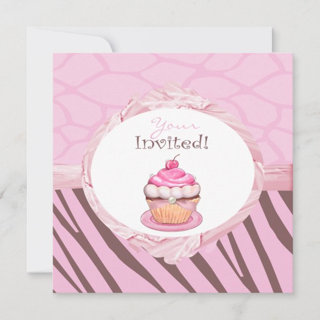 Personalisierte Extravagante Cupcake Safari Einlad Einladung (Vorderseite)