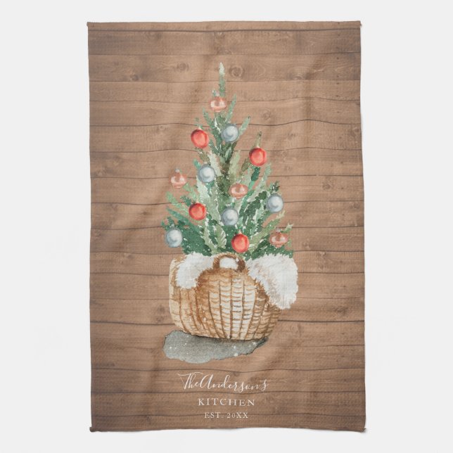 Personalisierte Familie Küche Weihnachtsbaum Handt Geschirrtuch (Vertikal)