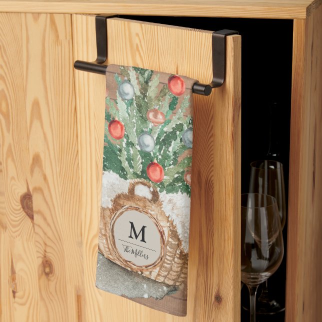 Personalisierte Familie Küche Weihnachtsbaum Handt Geschirrtuch (Drittel gefaltet)