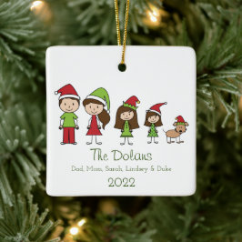 Personalisierte Familie mit Hund Niedlich Weihnach Keramikornament