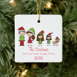 Personalisierte Familie mit Hund Weihnachten Keram Keramikornament