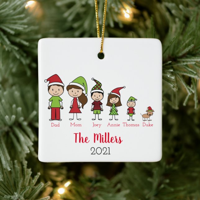 Personalisierte Familie mit Hundeweihnacht Keramikornament (Baum)