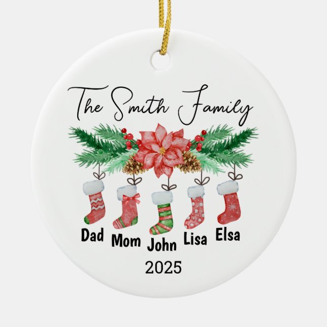 Personalisierte Familie von fünf Ornamenten, Famil Keramik Ornament (Vorne)