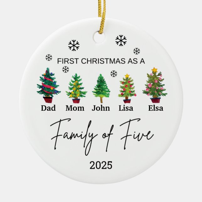 Personalisierte Familie von fünf Ornamenten, Famil Keramik Ornament (Vorne)