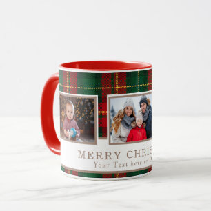 Personalisierte Familien-3-Foto-Plaid-Weihnachten  Tasse