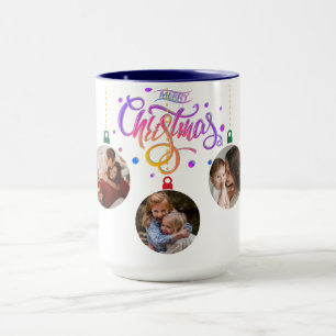 Personalisierte Familienfoto-Collage Frohe Weihnac Tasse