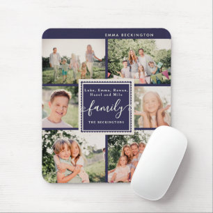 Personalisierte Familienfoto-Collage in Marineblau Mousepad