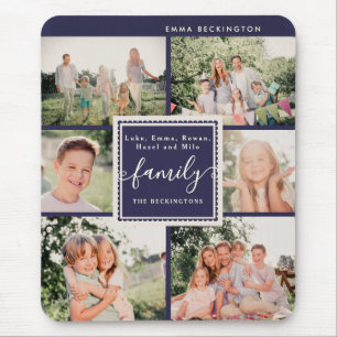 Personalisierte Familienfoto-Collage in Marineblau Mousepad