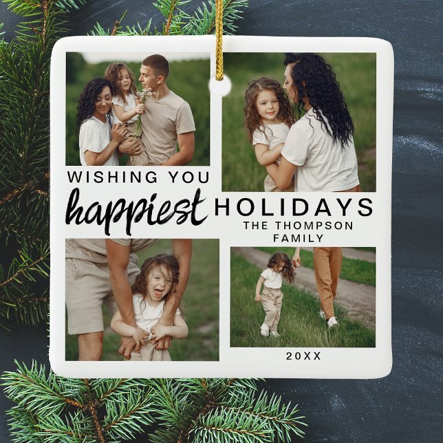 Personalisierte Familienfoto-Collage Weihnachten 2 Keramikornament (Von Creator hochgeladen)