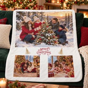 Personalisierte Familienfoto-Collage Weihnachten Sherpadecke