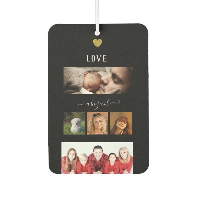 Personalisierte FamilienfotoCollage auf schwarz Autolufterfrischer (Vorderseite)