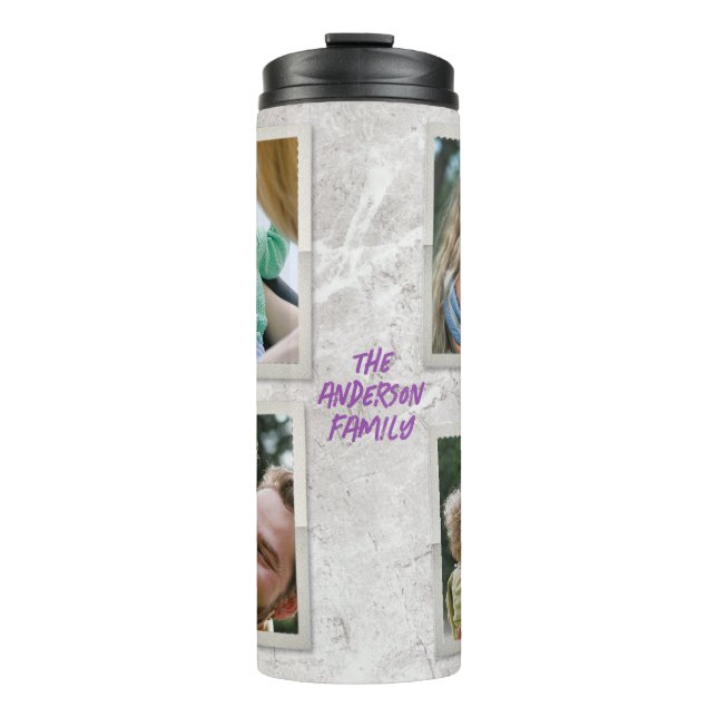 Personalisierte Familienfotografie mit Texten Thermosbecher (Vorderseite)