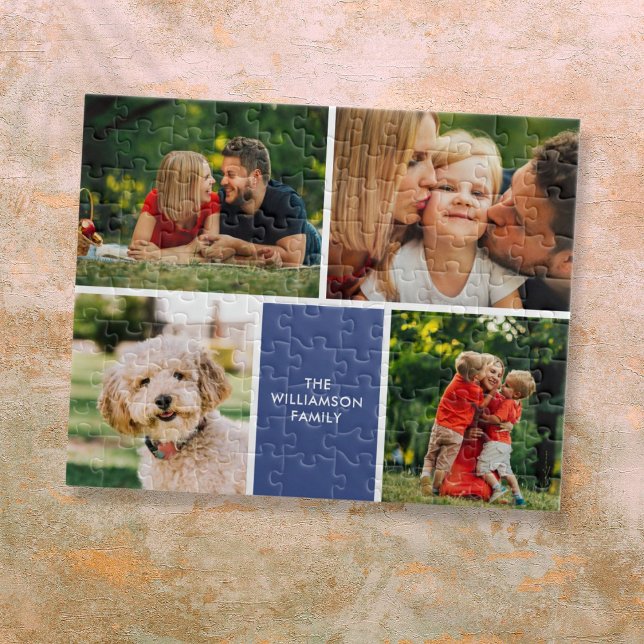 Personalisierte Familienname 4 Fotos Collage (Personalized Family Name 4 Photos Collage Jigsaw Puzzle)