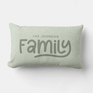 Personalisierte Familienname-Typografie Salbei Lendenkissen